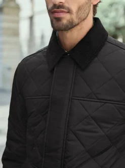 Jassen En Jacks*Next Zwart - Regenbestendige corduroy colbert met schuine doorgestikte ruit