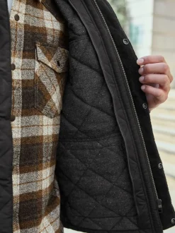 Jassen En Jacks*Next Zwart - Regenbestendige corduroy colbert met schuine doorgestikte ruit