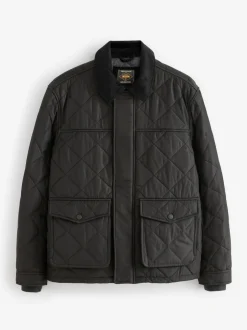 Jassen En Jacks*Next Zwart - Regenbestendige corduroy colbert met schuine doorgestikte ruit