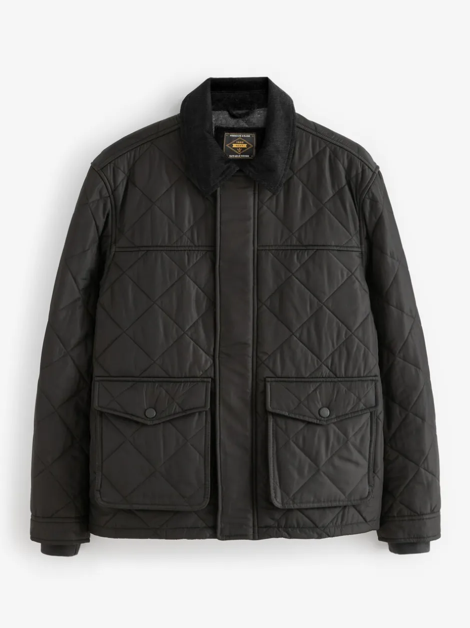 Jassen En Jacks*Next Zwart - Regenbestendige corduroy colbert met schuine doorgestikte ruit