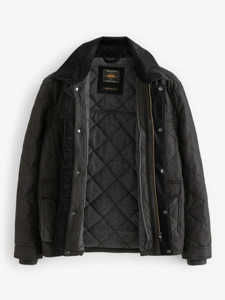 Jassen En Jacks*Next Zwart - Regenbestendige corduroy colbert met schuine doorgestikte ruit
