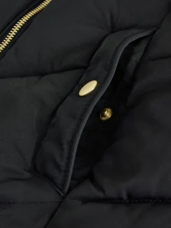 Schoolkleding|Jassen En Jacks|Next Zwart - Regenbestendige gewatteerde jas met imitatiebontrand (3 - 16 jr)