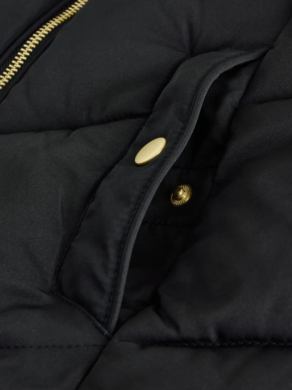 Schoolkleding|Jassen En Jacks|Next Zwart - Regenbestendige gewatteerde jas met imitatiebontrand (3 - 16 jr)
