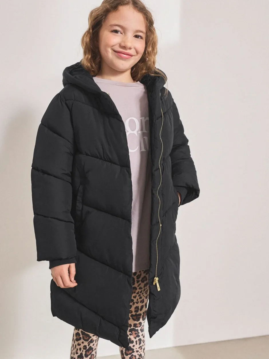 Schoolkleding|Jassen En Jacks|Next - Regenbestendige gewatteerde jas met capuchon en imitatiebontvoering (3 - 16 jr) Zwart