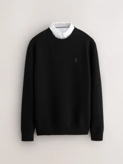 Gebreide Kleding|Next - Regular Fit getextureerde schijn-Oxford overhemdtrui Zwart