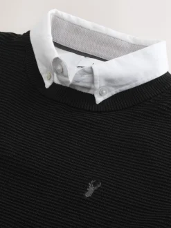 Gebreide Kleding|Next - Regular Fit getextureerde schijn-Oxford overhemdtrui Zwart