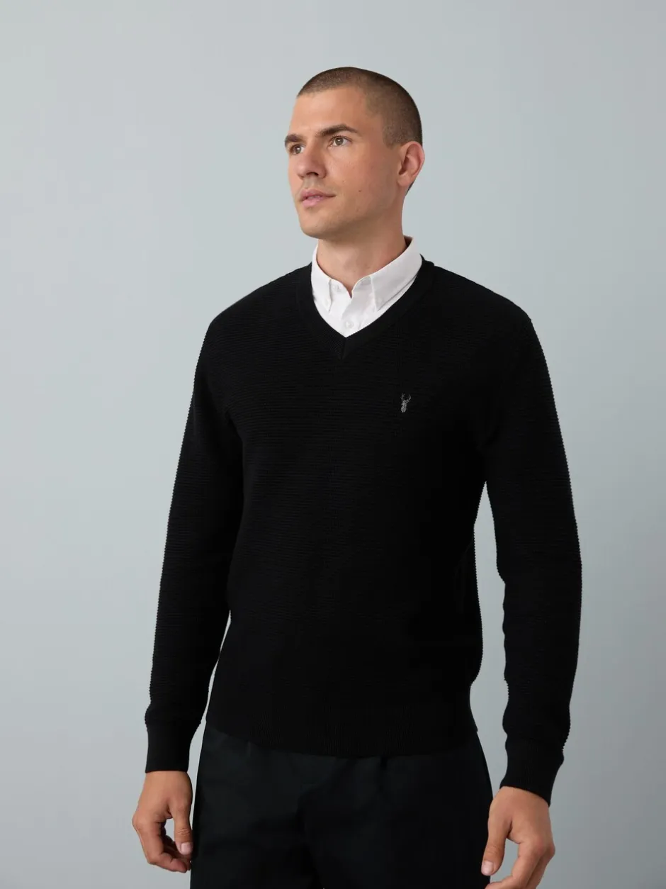 Gebreide Kleding*Next - Regular Fit getextureerde schijn-Oxford overhemdtrui Zwart
