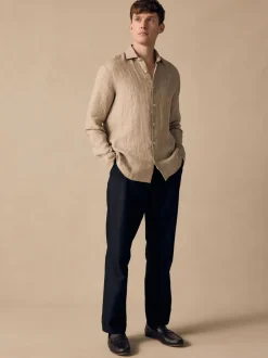 Formele Broek*Next - Regular fit linnen-katoenmix broek met ceintuur Zwart