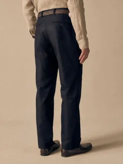 Formele Broek*Next - Regular fit linnen-katoenmix broek met ceintuur Zwart