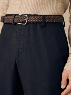 Formele Broek*Next - Regular fit linnen-katoenmix broek met ceintuur Zwart