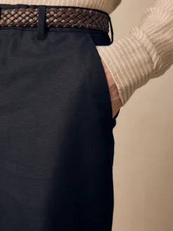 Formele Broek*Next - Regular fit linnen-katoenmix broek met ceintuur Zwart