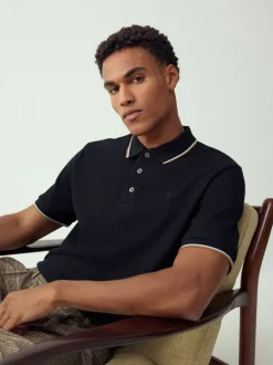 Poloshirts*Next Zwart - Regular fit poloshirt met korte mouwen en contrasterende randen