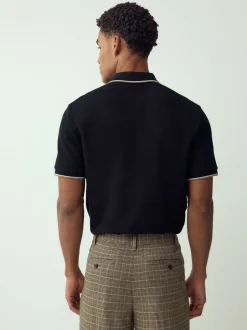 Poloshirts*Next Zwart - Regular fit poloshirt met korte mouwen en contrasterende randen