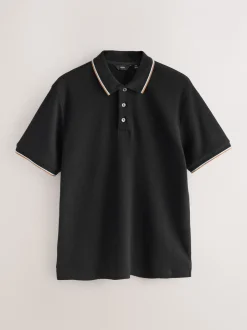 Poloshirts*Next Zwart - Regular fit poloshirt met korte mouwen en contrasterende randen