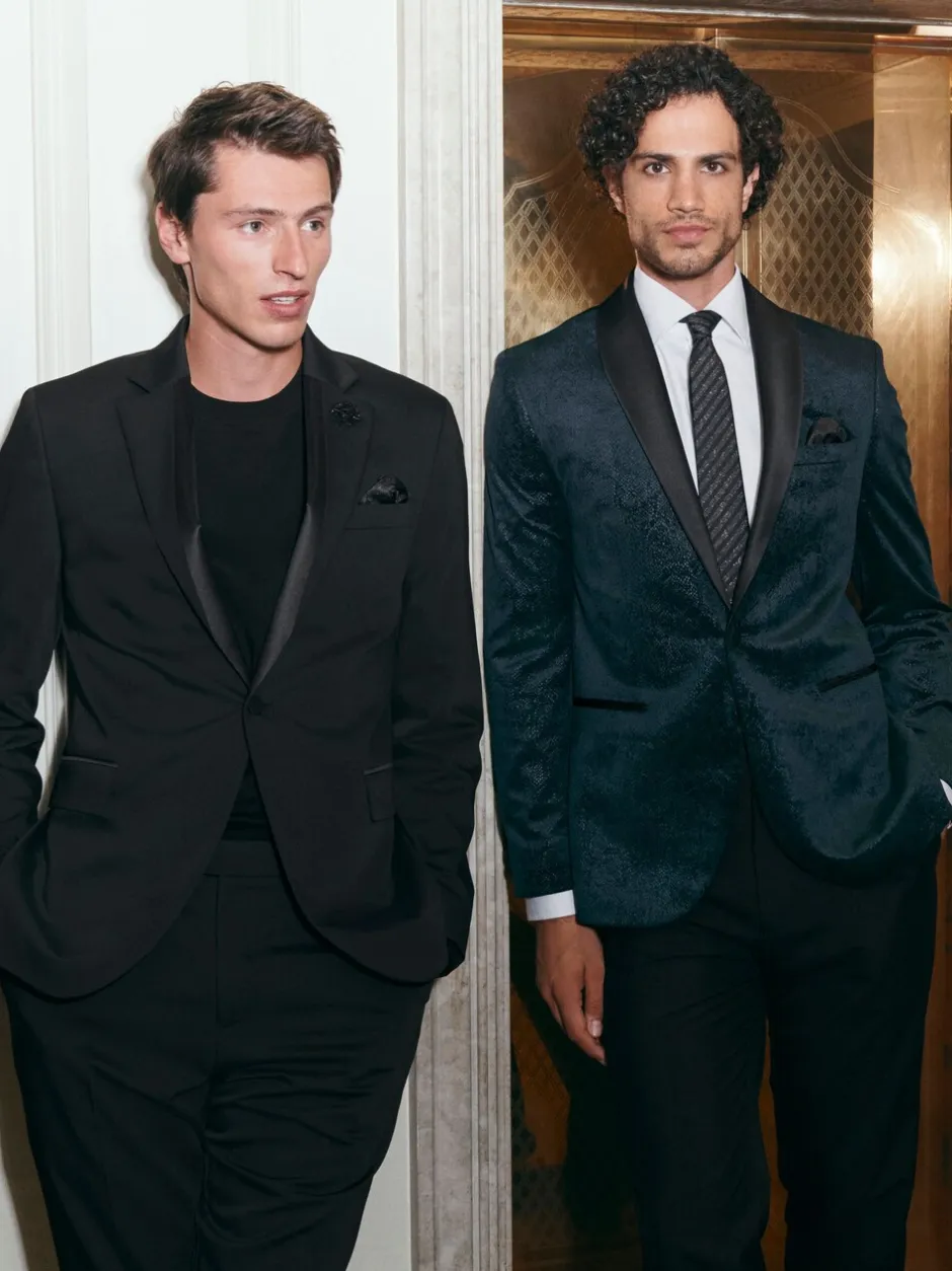 Smokings En Feestkleding*Next Zwart - Regular Fit Signature Marzotto Wool Tuxedo Trousers With Side Tape Detail