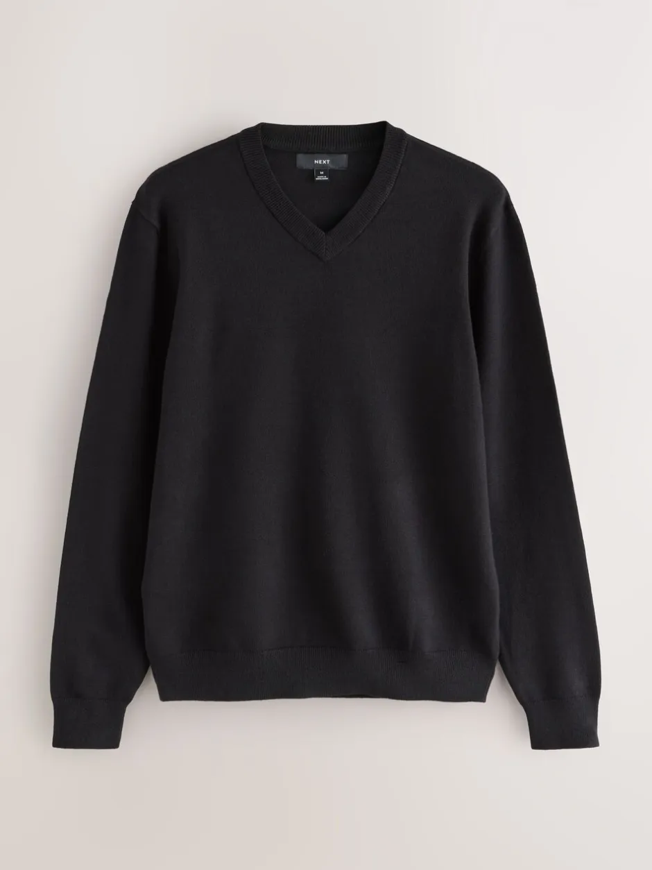 Gebreide Kleding*Next Zwart - Regular Fit Soft Touch V-Neck Jumpers 2 Pack