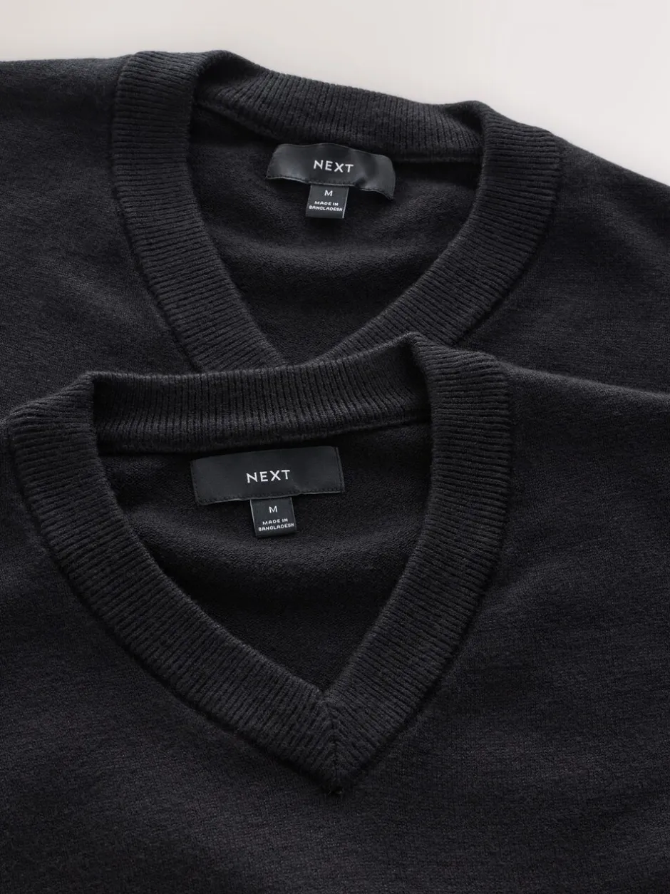 Gebreide Kleding*Next Zwart - Regular Fit Soft Touch V-Neck Jumpers 2 Pack