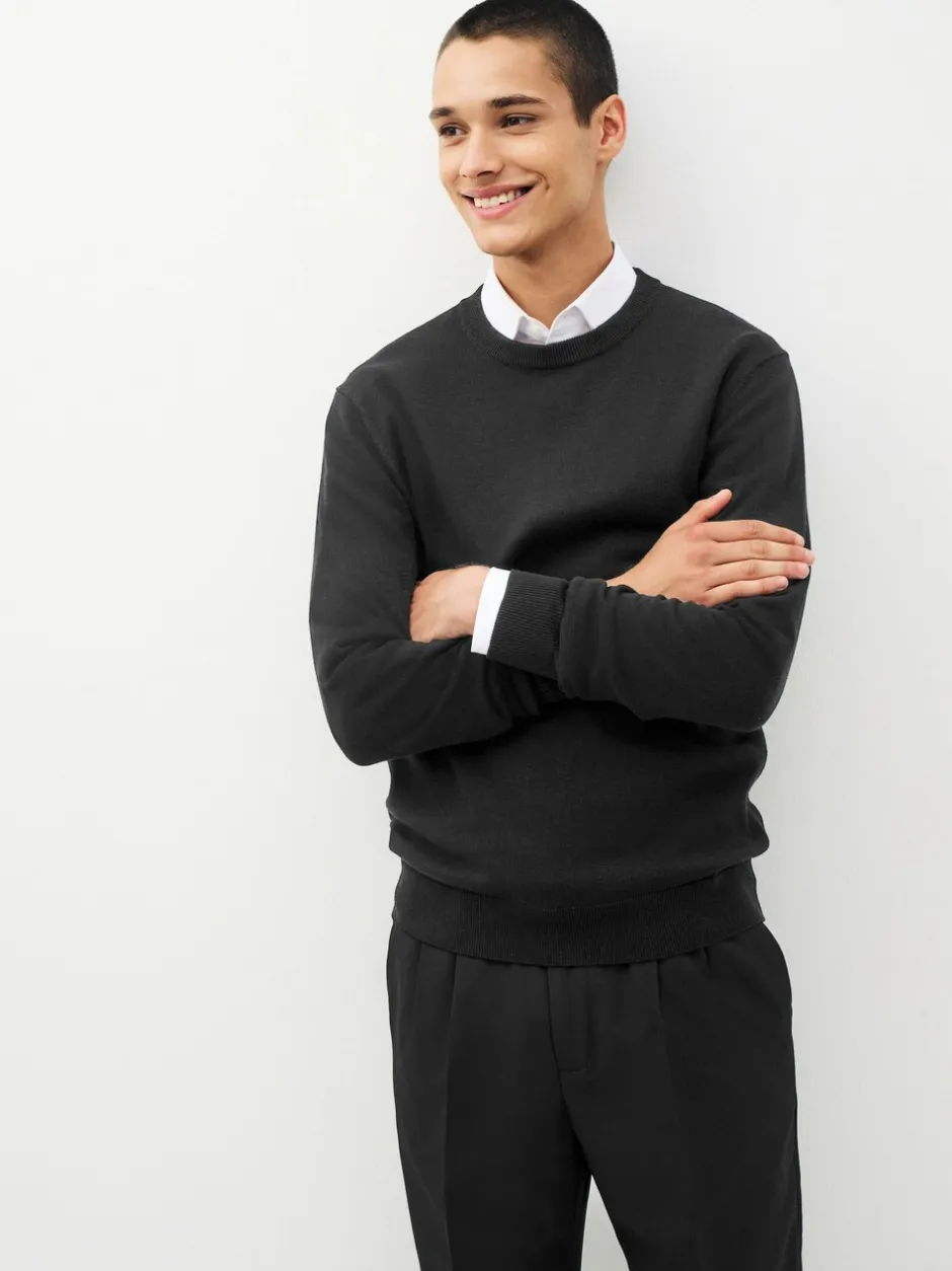 Gebreide Kleding*Next - Regular-fit trui van puur katoen met ronde hals Zwart