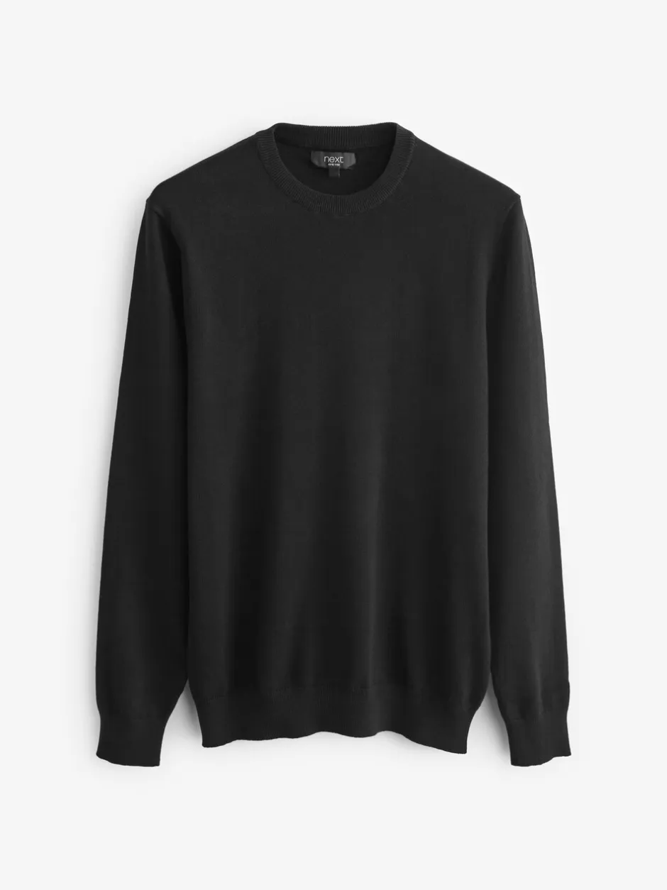 Gebreide Kleding*Next - Regular-fit trui van puur katoen met ronde hals Zwart