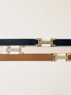 Ceintuurs*Reiss - - Leren Hayley riem met vierkant scharnier Zwart