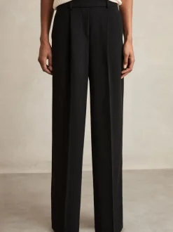 Broeken*Reiss - Eden wijde broek van keperstof met elastische tailleband Zwart