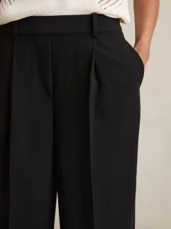 Broeken*Reiss - Eden wijde broek van keperstof met elastische tailleband Zwart