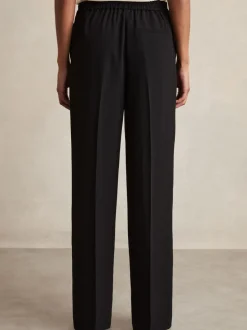 Broeken*Reiss - Eden wijde broek van keperstof met elastische tailleband Zwart