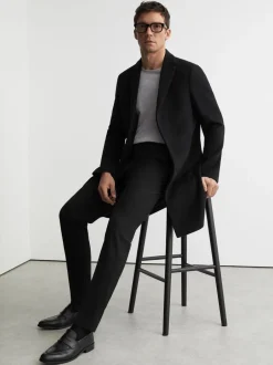 Broeken En Chino's|Reiss Zwart - Found stretchy slim fit broeken met trekkoord