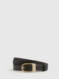 Ceintuurs*Reiss - Hazel Leren Riem met Gebogen Gesp Zwart