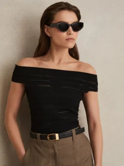 Ceintuurs*Reiss - Hazel Leren Riem met Gebogen Gesp Zwart