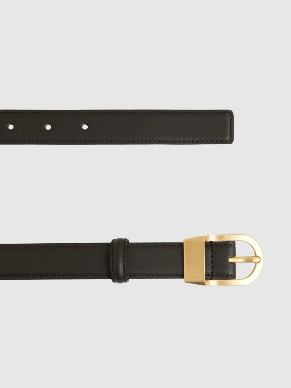 Ceintuurs*Reiss - Hazel Leren Riem met Gebogen Gesp Zwart
