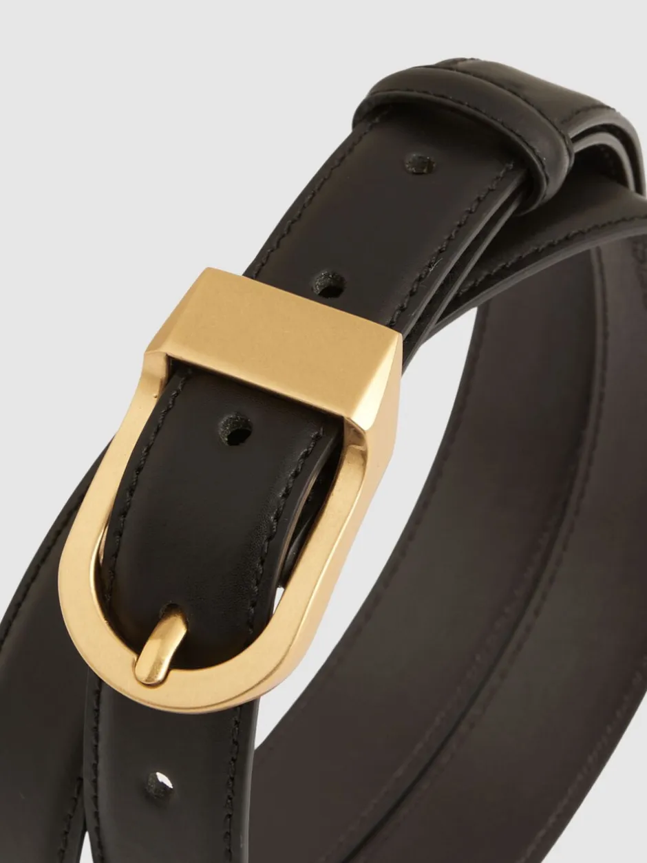 Ceintuurs*Reiss - Hazel Leren Riem met Gebogen Gesp Zwart