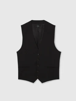 Vesten|Reiss - Promise Wool-Blend Tailored-Fit Waistcoat Zwart