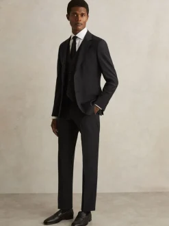 Vesten|Reiss - Promise Wool-Blend Tailored-Fit Waistcoat Zwart