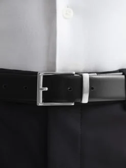 Riemen En Bretels|Reiss - Ricky omkeerbare leren riem Zwart