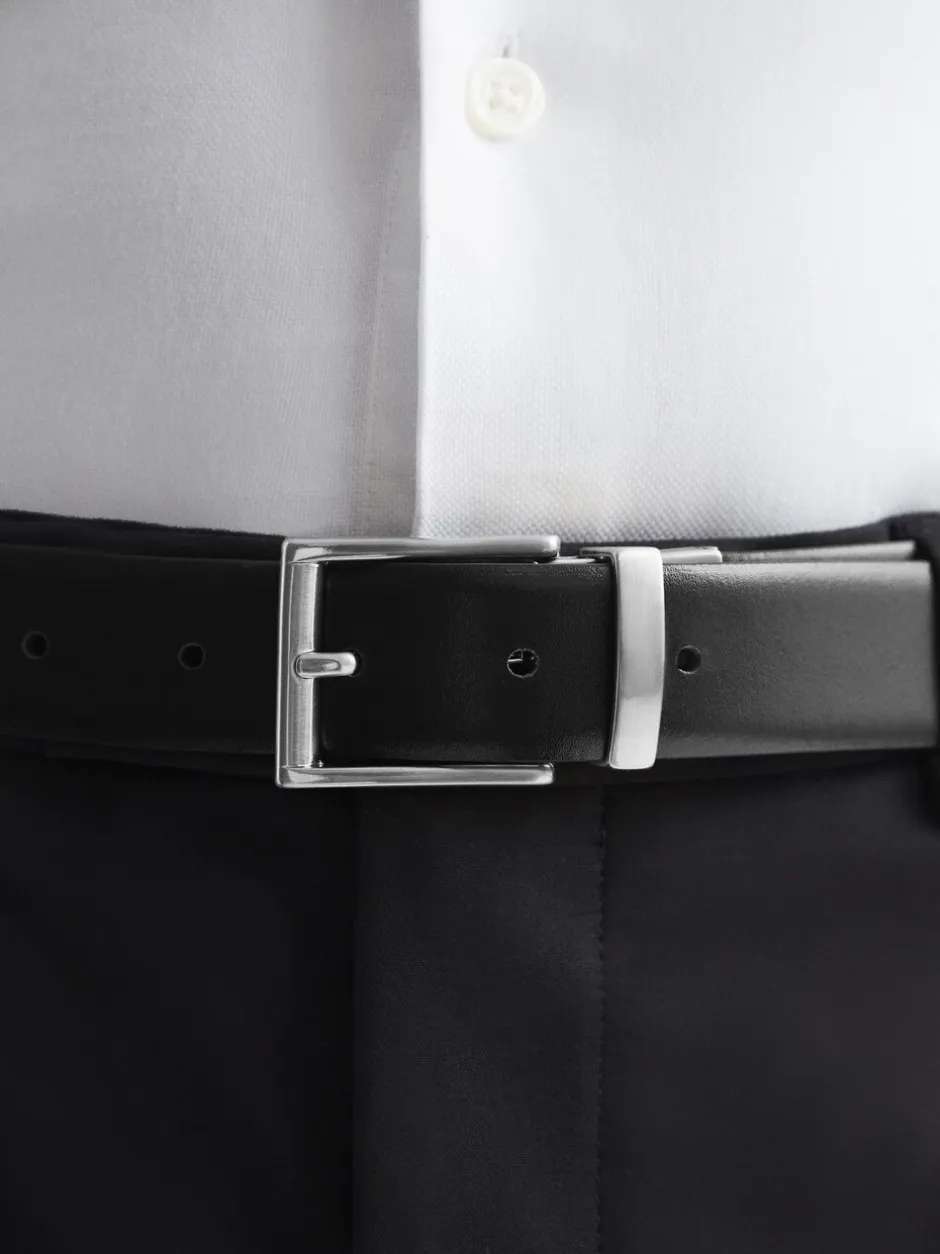 Riemen En Bretels|Reiss - Ricky omkeerbare leren riem Zwart