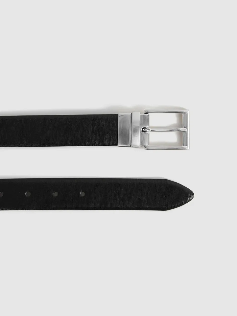 Riemen En Bretels|Reiss - Ricky omkeerbare leren riem Zwart