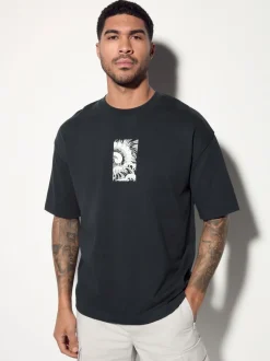 T-Shirts En Hemden*Next - Relaxed fit - Japans T-shirt met surfprint en grafische opdruk Zwart