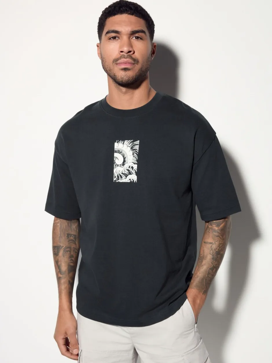 T-Shirts En Hemden*Next - Relaxed fit - Japans T-shirt met surfprint en grafische opdruk Zwart