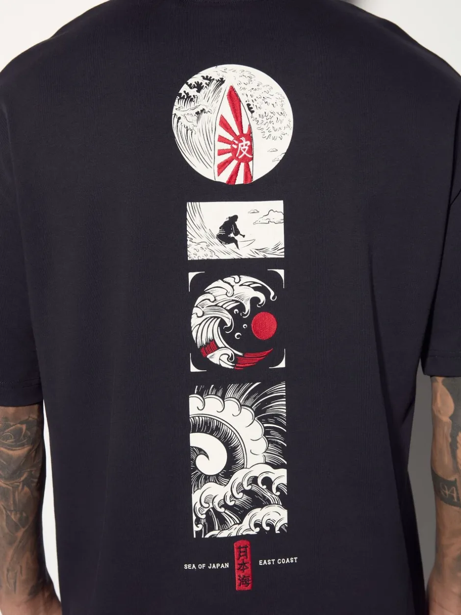 T-Shirts En Hemden*Next - Relaxed fit - Japans T-shirt met surfprint en grafische opdruk Zwart