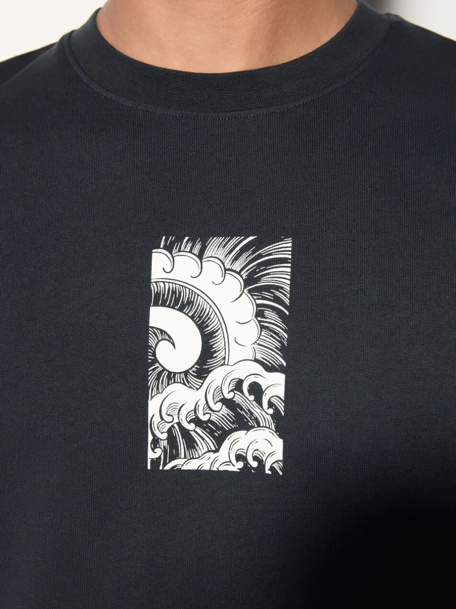 T-Shirts En Hemden*Next - Relaxed fit - Japans T-shirt met surfprint en grafische opdruk Zwart