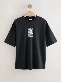 T-Shirts En Hemden*Next - Relaxed fit - Japans T-shirt met surfprint en grafische opdruk Zwart