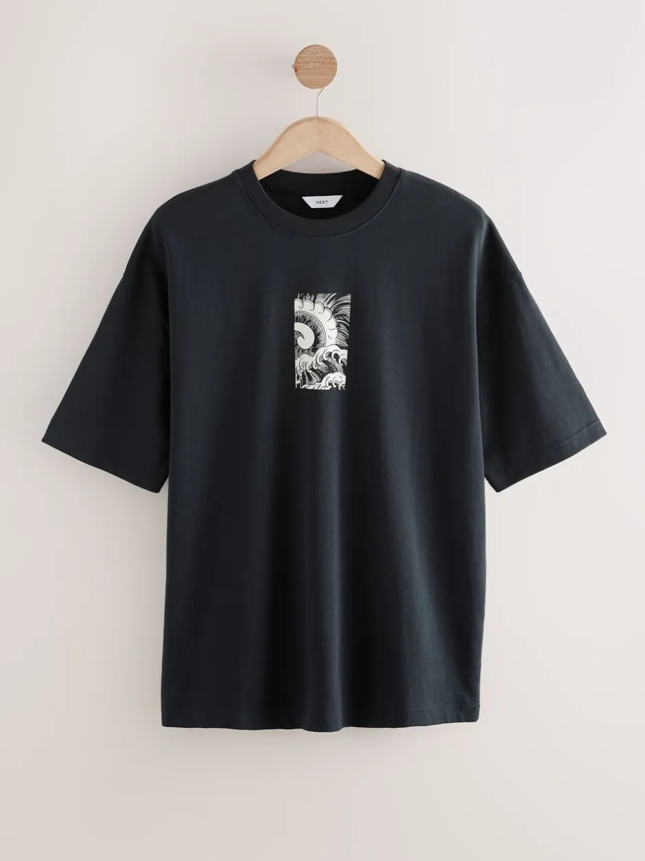 T-Shirts En Hemden*Next - Relaxed fit - Japans T-shirt met surfprint en grafische opdruk Zwart