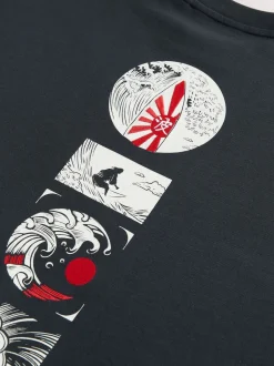 T-Shirts En Hemden*Next - Relaxed fit - Japans T-shirt met surfprint en grafische opdruk Zwart