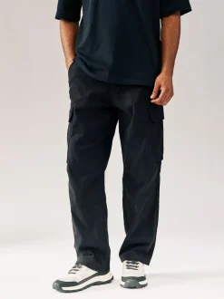 Broeken En Chino's|Next - Relaxed fit - Katoenen cargostretchbroek Zwart