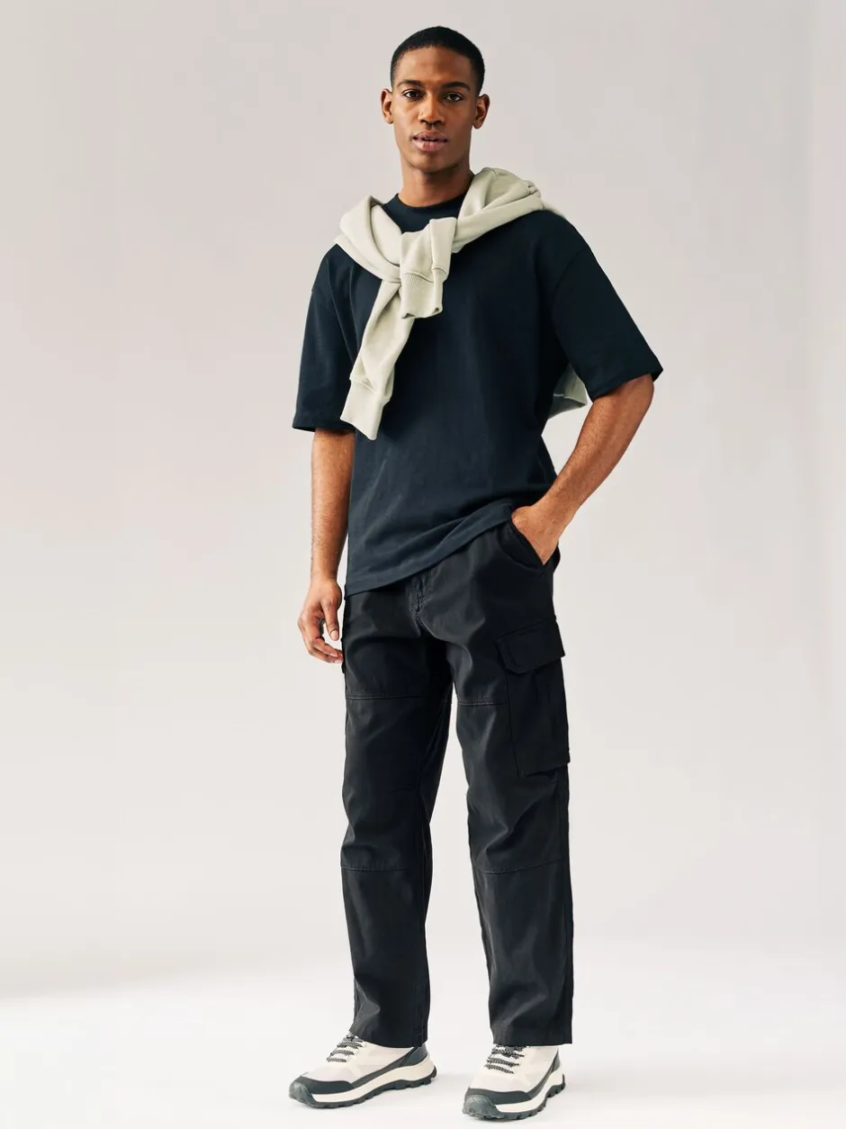 Broeken En Chino's|Next - Relaxed fit - Katoenen cargostretchbroek Zwart