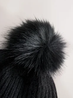 Mutsen, Handschoenen En Sjaals|Next Zwart - Rib Knit Pom Hat