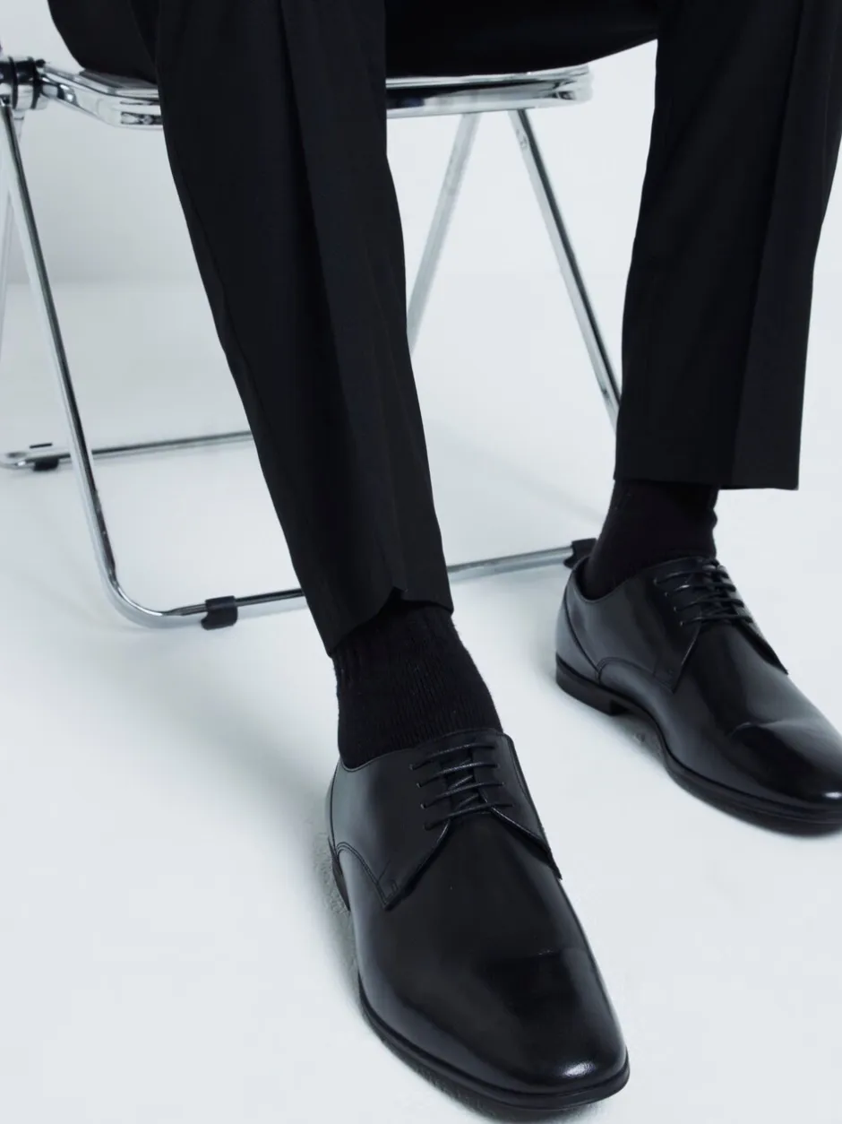 Formele Schoenen|River Island - Wide Fit Leather Formal Derby Shoes Zwart