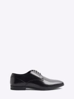 Formele Schoenen|River Island - Wide Fit Leather Formal Derby Shoes Zwart