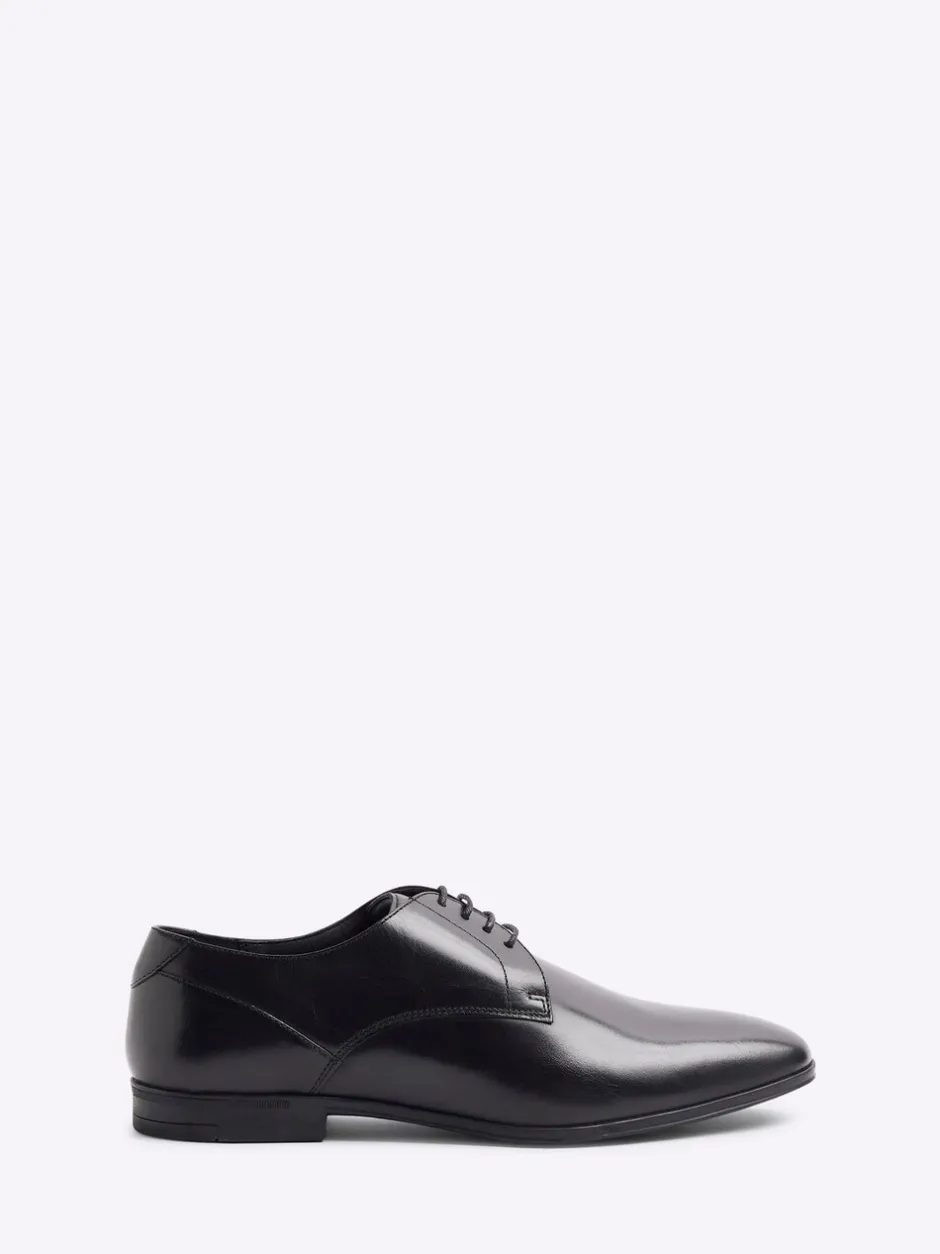 Formele Schoenen|River Island - Wide Fit Leather Formal Derby Shoes Zwart